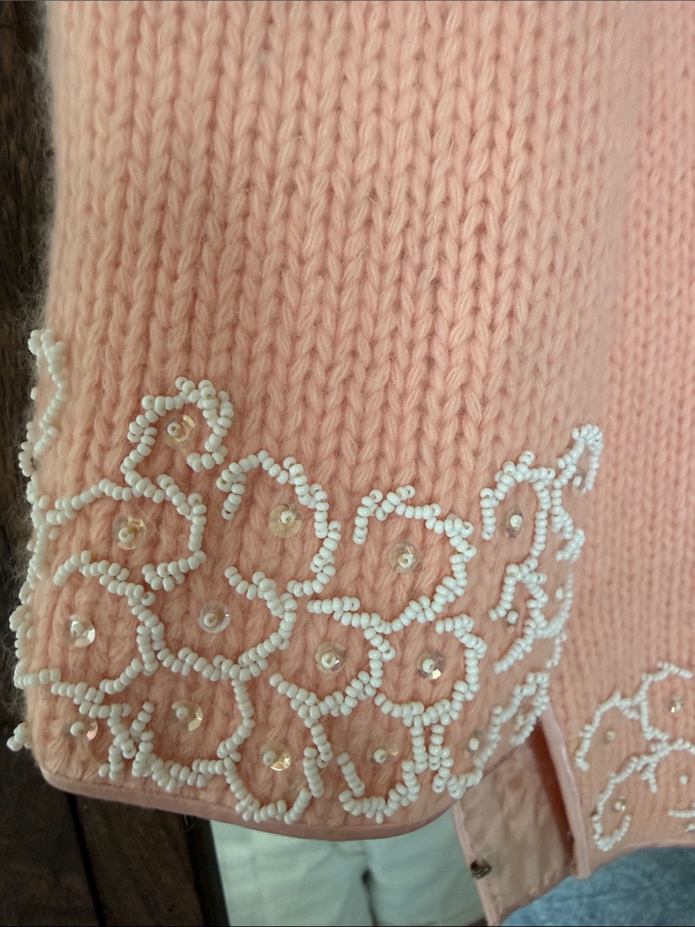 Vintage soft pink angora rabbit and lambs wool lined sweater. Beaded - Picture 5 of 5